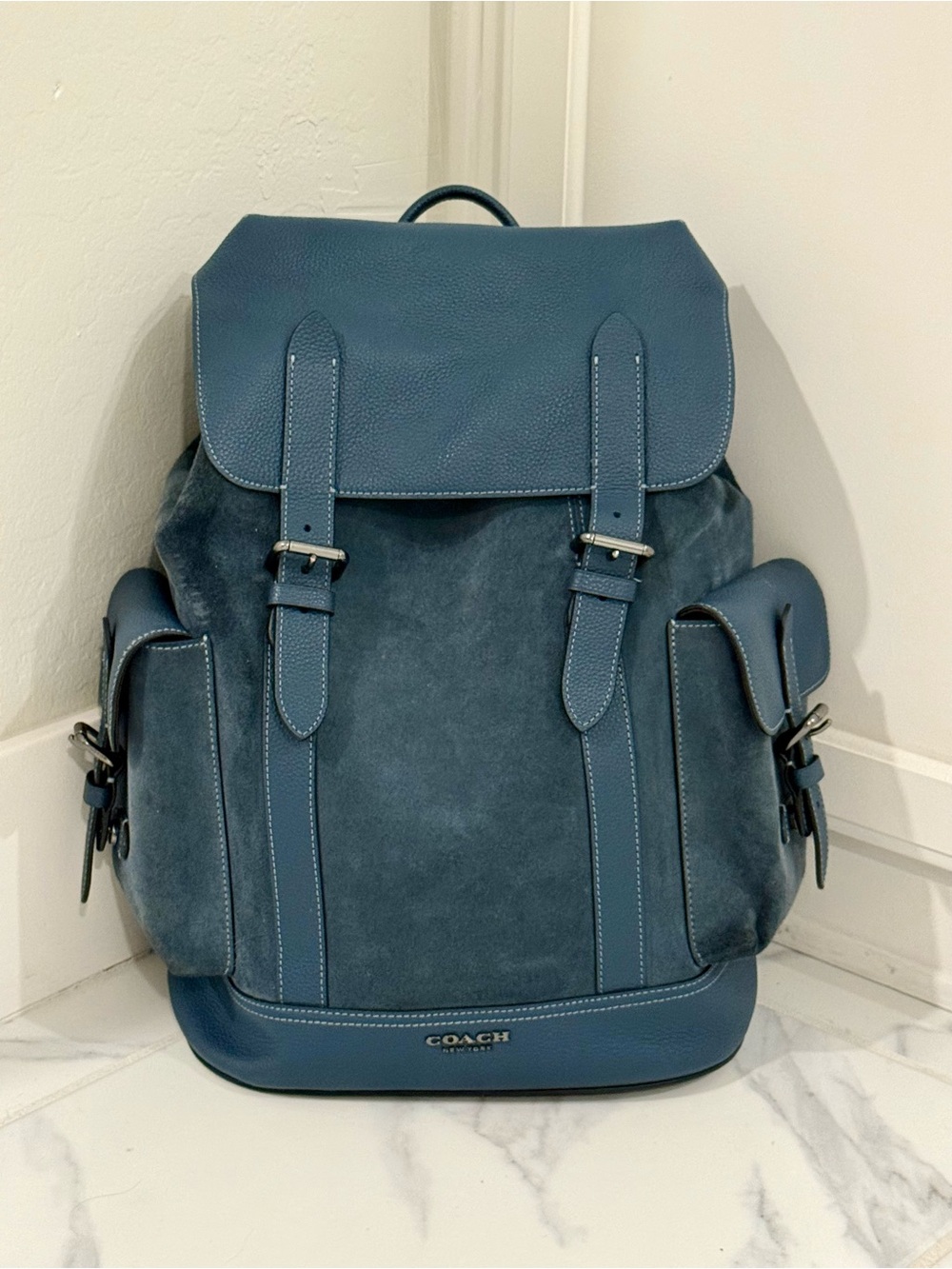 COACH Warner Backpack in Suede & Leather – True Navy – CW219
